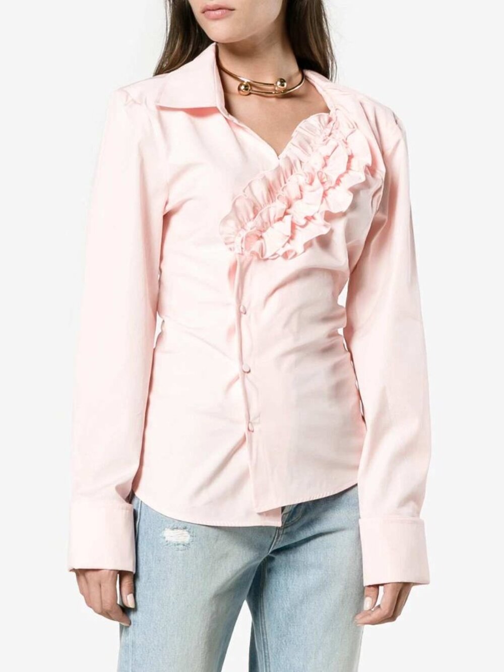 Jacquemus Seville Ruffled Cotton Poplin Shirt Pink FR 34 XS